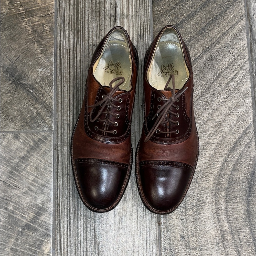 J&M 1850 Men's Brown Leather two toned Dress Shoes - Picture 2 of 5